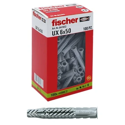 Imagen de fischer 542452 Taco UX, Gris, 6 x 50 mm, Set de 100 Piezas