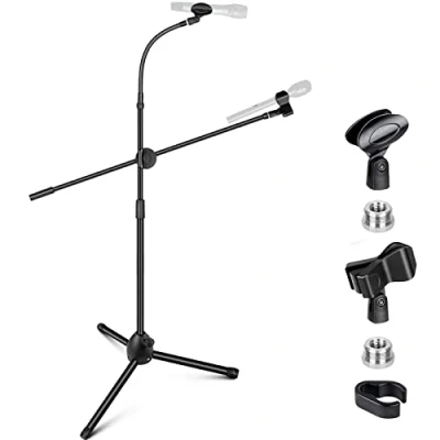Imagen de CAHAYA Trípode Boom Hoja Micrófono Soporte Universal de metal cuello cisne Mic Stand, para el rendimiento canto Discurso Boda Escenario y al aire libre CY0319