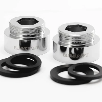 Imagen de BLUMKRAFT Lote de 2 adaptadores grifo F26 M22 metal macizo latón plateado 26 mm hembra 22 macho (F26 M22/M22 F26)