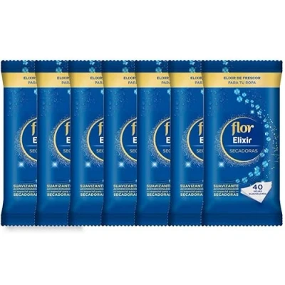 Imagen de Flor Elixir secadoras Suavizante acondicionador especial para secadora Pack de 280 hojas (7 packs 40 hojas) …