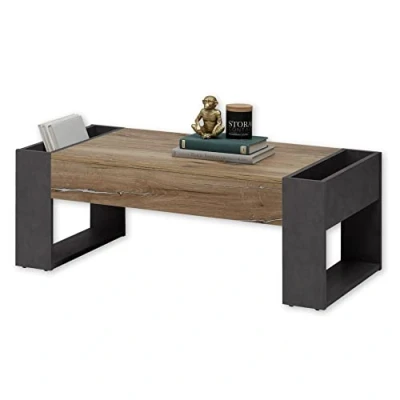 Imagen de Stella Trading Lilo Centro en Aspecto de Roble, Moderna Mesa sofá con Compartimentos para tu salón, Madera ingeniería, Flagstaff Rojo/Antracita, 110 x 41 60 cm