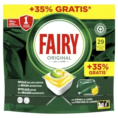 Imagen de Fairy Original Todo En Uno Cápsulas De Lavavajillas, Limón, 29 Cápsulas, Efectivas Incluso La Grasa Reseca