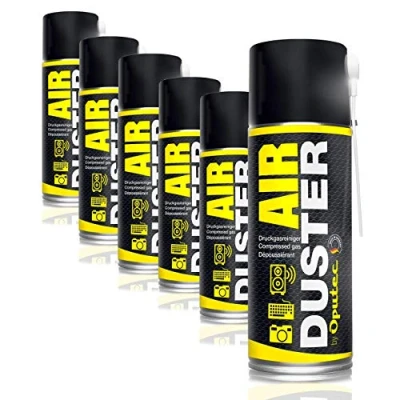 Imagen de 6 x 400ml Oputec Air Duster Aire comprimido para la Limpieza con extensión fácil del teclado, PC, ordenador, teléfono, cámara, impresora, Xbox, Playstation