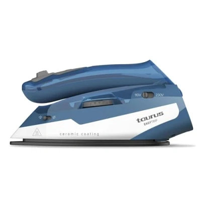 Imagen de Taurus Plancha Ropa de Vapor para Viaje Easy Trip, 1100W, Suela Cerámica, Ligera 0,7Kg, super Compacta 9x19,5x12cm, Planchado Vertical, Cable Largo 1.9 m, Mango Plegable, Miniplancha