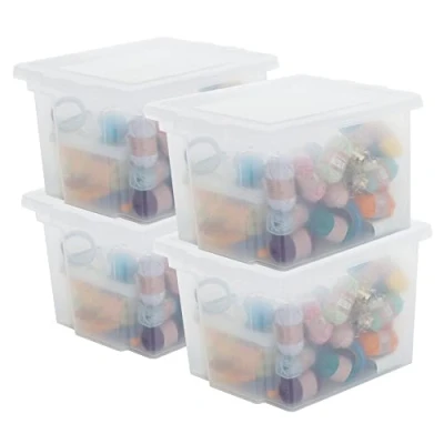 Imagen de Iris Ohyama, Caja de almacenamiento plástico, oficina 10L, Lote 4, DDUSB S, Transparente, Apilable, Clips cierre A29 x F24 A18,5 cm