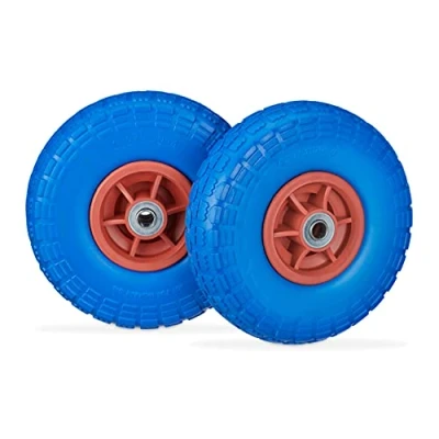 Imagen de Relaxdays Carretilla 2 Ruedas de Carro, Antipinchazos, Macizas, 4.10/3.50 4&quot;, Eje 16 mm, hasta 150 kg, 260x85mm, Azul/Rojo, Caucho, 26 cm