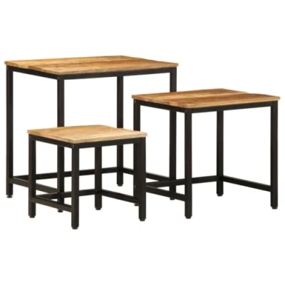 Imagen de vidaXL Mesas apilables 3 Piezas Madera Maciza de Mango Rugosa, Mesa Nido, Soporte apilable, Nido Mesa, Juego