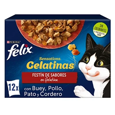 Imagen de Purina Felix Sensations Comida Húmeda para Gato Adulto Pack Surtido Carnes, 6 paquetes de 12 sobres 85g 72