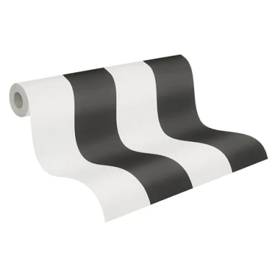Imagen de A.S. Création Papel pintado no tejido a rayas en blanco y negro de pared para diversas habitaciones 10,05 m x 0,53
