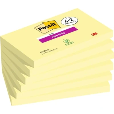 Imagen de Post it Super Sticky Notas, Canary Yellow, 4 Blocs + 2 GRATIS, 76 mm x 127 mm, 90 Hojas/Bloc Notas Extra Adhesivas para Listas de Tareas y Recordatorios