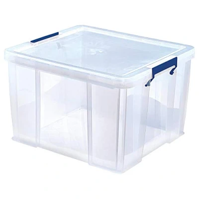 Imagen de BANKERS BOX ProStore Cajas de almacenamiento plástico con tapa (48 L, apilables, superfuertes, 30 x 41 37 cm), fabricadas en el Reino Unido, transparentes