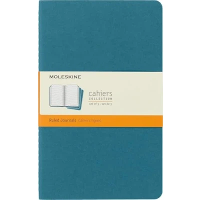 Imagen de Moleskine Cahier Journal, Set 3 Notebooks with Ruled Pages, Cardboard Cover Visible Cotton Stiching, Colour Brisk Blue, Large 13 x 21 cm, 80 Pages