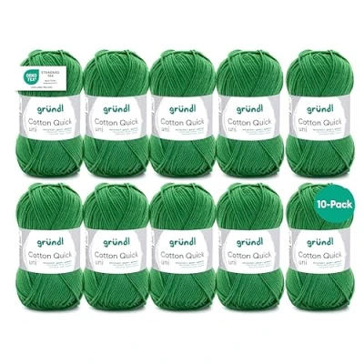 Imagen de Gründl Cotton Quick Uni, 10 ovillos Color 100%, Certificado Oeko Tex, 50 g / 125 m, tamaño de Aguja: 3 4, x g, Hilo, Algodón, Fern, One Size, 1250
