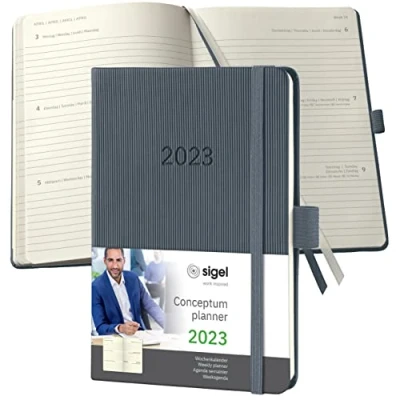 Imagen de SIGEL C2367 Agenda semanal Conceptum 2023 aprox. A6 gris oscuro hardcover dos páginas = una semana 176 S.