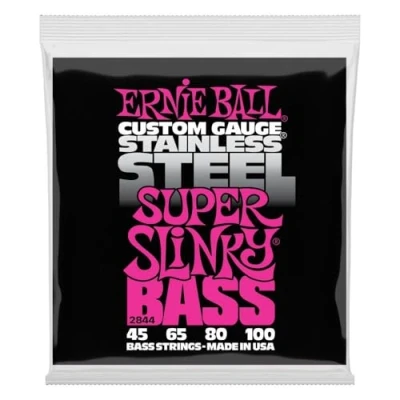 Imagen de Ernie Ball Super Slinky Cuerdas para bajo eléctrico, acero inoxidable, calibre 45 100