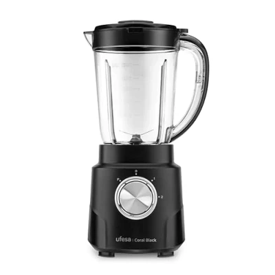 Imagen de Ufesa Coral Black Batidora de Vaso, 600W Potencia, Jarra Cristal 1.5L, 4 Cuchillas Extraibles Acero Inoxidable, 2 Velocidades + TURBO