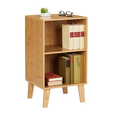 Imagen de Relaxdays Librería Pequeña, 2 Cajones Abiertos, Estantería Baño, 70x40x35 cm, Baldas Ajustables, Mueble Bambú, Natural