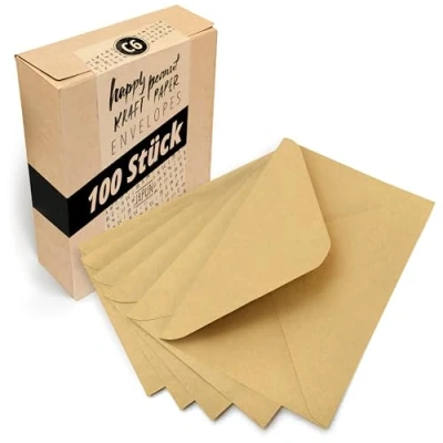 Imagen de Japun Sobres Engomado(100 piezas) de papel kraft vintage, sobre sin ventana DIN C6 162 x 114 mm