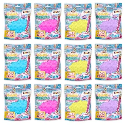 Imagen de CRAZE Fluffy Mellow Pack de 12 Slimes Esponjosos, Suave y Fácil Estirar, Juguete para Aliviar el Estrés en Bolsa 25 gr, Manualidades Niños Surtido 4 Colores
