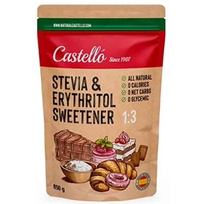 Imagen de Edulcorante Stevia + Eritritol 1:3 1g = 3g de Azúcar Sustituto del 100% Natural 0 Calorías Índice Glucémico Keto y Paleo Carbohidratos No OGM Castello since 1907 850 g