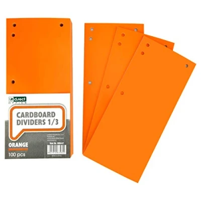 Imagen de D.RECT Separadores de Cartón Lote 100 Cintas Separación Papel 1/3 Hoja A4 11x24 cm 160 g Para una Perfecta Archivos Naranja