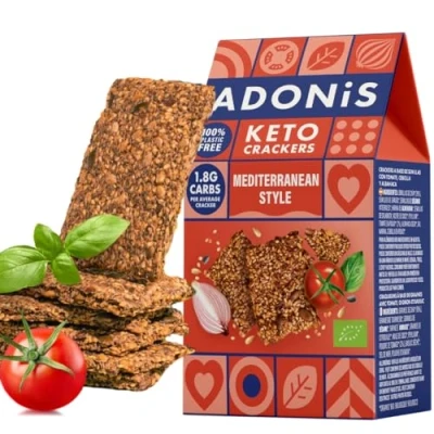 Imagen de Cracker Proteici Adonis Keto al Pepe Nero &amp; Sale Marino (confezione da 10 x 60g) Vegano Friendly 100% Naturale Senza Glutine, Zuccheri, Olio di Palma, Lattosio