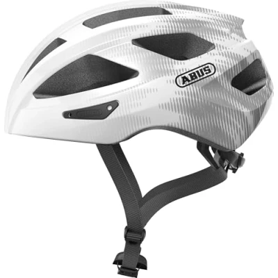 Imagen de ABUS casco de ciclismo carretera Macator deportivo para principiantes también usuarios con coleta hombres y mujeres blanco/plateado, talla S