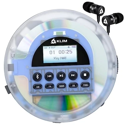 Imagen de KLIM Nomad Transparent Reproductor CD portatil Nuevo 2024 batería Interna de Larga duración Incluye Auriculares Fusion Player Mini Compacto, Personal, R, RW MP3