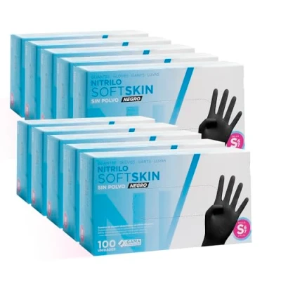 Imagen de COM FORT HOUSE Guantes nitrilo desechables Color Negro Colección Softskim de Látex sin Polvo Disponible en tallas S,L