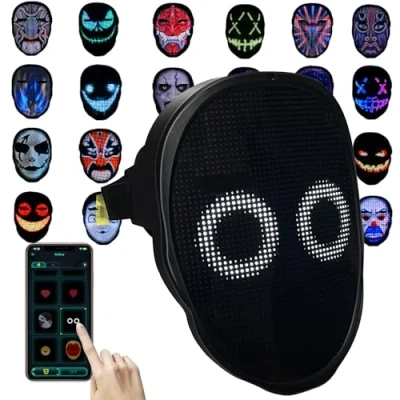 Imagen de Depointer Life máscara LED con control de aplicación recargable compatible Bluetooth, brillante personalizable, transformadora facial iluminada