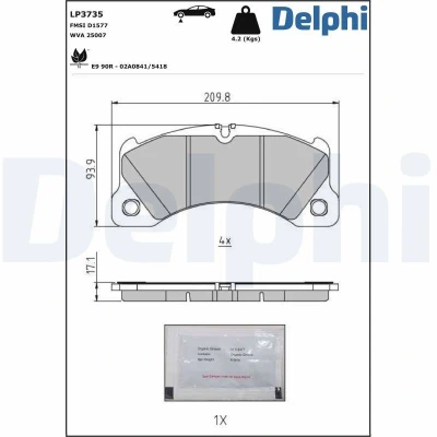 Imagen de DELPHI LP3735 Juego de pastillas freno preparado para indicador desgaste Chapa antichirridos con accesorios