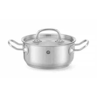 Imagen de HENDI Olla de cocina, baja, con tapa orificios salida vapor, fondo inducción continuo, apta para todas las fuentes calor y el lavavajillas, 1.5L, ø160x(H)75mm, acero inoxidable