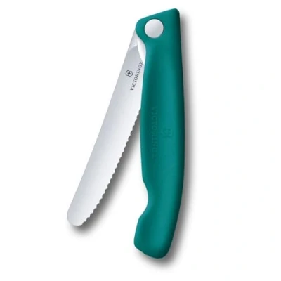 Imagen de Victorinox Swiss Classic Navaja plegable de picnic para senderismo, fruta, verdura, panecillos, salchichas, hoja dentada, extra afilada, verde