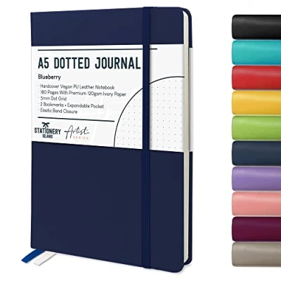 Imagen de Stationery Island Cuaderno Punteado A5 Notebook Azul Libreta Bullet Dotted Journal Puntos de Tapa Dura Con 180 Páginas 120gsm Papel para Notas, Planificación, Estudio, Viajes, Diario