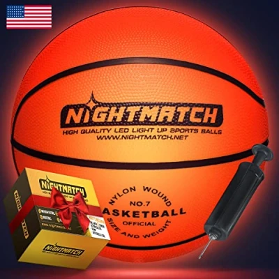 Imagen de NIGHTMATCH Balón de Baloncesto con luz LED Resistente al Agua Tamaño Oficial 7 Juego Completo 2 Luces activadas por Sensor para divertirse en la Oscuridad pequeños y Grandes