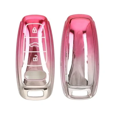 Imagen de kwmobile Carcasa para Mando Compatible con Audi A6 A7 A8 Q7 Q8 Llave de Coche Keyless 3 Botones Funda Llaves TPU Rosa Claro Mate/Plata
