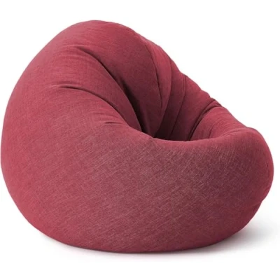 Imagen de Lumaland Puff Pera Redondo Grande 120 x 80 75 cm con Relleno Incluido 300l Sillón Relax de Lino para Interior Sofá Ideal Salón y Habitación [Rojo]
