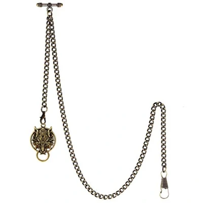 Imagen de TREEWETO Albert Reloj de bolsillo con cadena para hombre, 2 ganchos, diseño lobo antiguo, colgante bronce