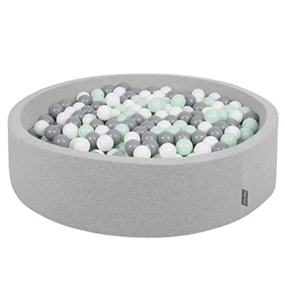 Imagen de KiddyMoon Piscina De Bolas 120X30cm/600 Redondo Grande para Ninos,Hecha En La UE, Gris Claro:Blanco/Gris/Menta