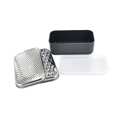 Imagen de Fackelmann 40907 rallador doble 3 en 1, con receptáculo, de queso y verduras, acero inoxidable, plástico, gris oscuro, 18,5 x 10,5 7,5 cm