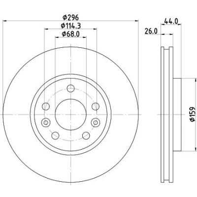 Imagen de HELLA 8DD 355 131 871 Disco de freno 296 26 05/07 114,3 ventilación interna revestido sin perno sujeción rueda, buje rueda