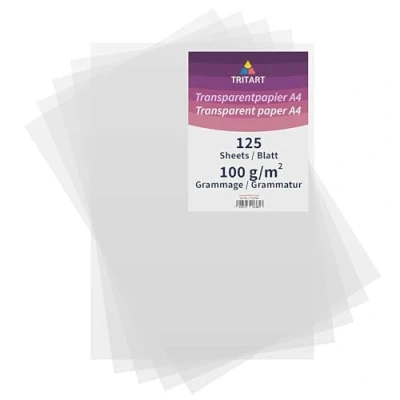 Imagen de Tritart Papel vegetal A4 Set de 125x hojas calco para dibujo costura calcar caligrafía transparente imprimir 100 g/m2 Pack cebolla