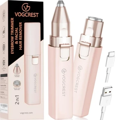 Imagen de Removedor de vello facial y cejas para mujeres: Afeitadora eléctrica 2 en 1 el rostro recortadora corporal recargable mujeres con luz LED (Rosa)