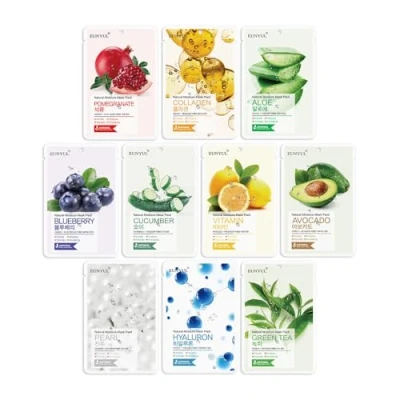 Imagen de Eunyul máscara de hoja natural paquete facial coreana Aloe, colágeno, perla, hialurón, aguacate, granada, vitamina, arándano, té verde, pepino, 10