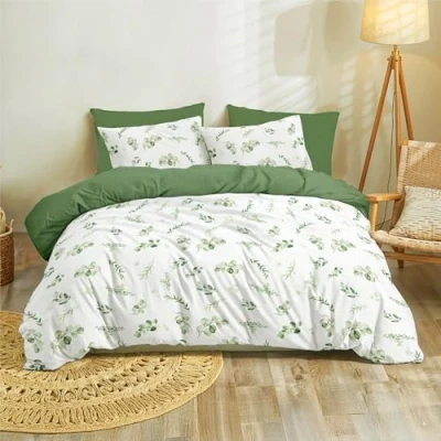 Imagen de Dreamzie Funda nordica Cama 200x200 cm Diseño Botánico Verde Salvia con 2 Almohada 80x80 de 100% Microfibra Certificada Oeko Tex