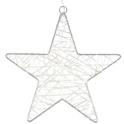 Imagen de Ideen mit Herz Estrella decorativa de alambre, envuelta con cadena luces LED, funciona pilas, función temporizador: 6 horas encendidas, 18 apagadas, blanco cálido, ideal como