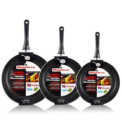 Imagen de MAGEFESA Vitral Set Juego 3 Sartenes 18 20 24 cm Aluminio, inducción, Antiadherente Libre de PFOA, Limpieza lavavajillas Apta para Todas Las cocinas, vitroceramica, Gas