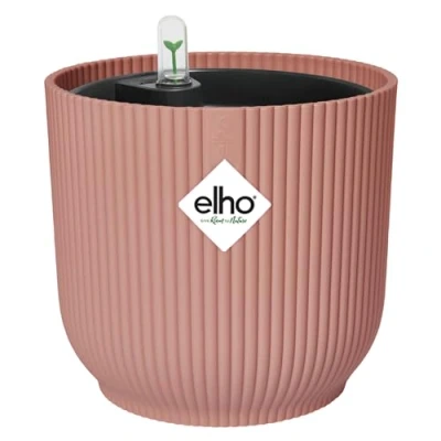 Imagen de elho Vibes Maceta redonda plegable con inserto de riego automático, 100% plástico reciclado, macetas interior, diámetro 18 cm, rosa/rosa delicado