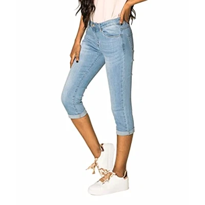 Imagen de Nina Carter P132 Pantalones vaqueros para mujer, corte ajustado, cintura alta, aspecto desgastado, efecto lavado, Azul Claro 6, XL
