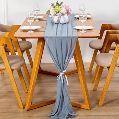 Imagen de YUNSHANGHE Camino de Mesa Moderno Gasa, 70 x 300 cm, Lavable, Mantel para Boda, decoración Tela, Bodas, cumpleaños, comunión (Azul Antracita)